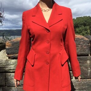 Escada, Blazer, Red Hunting jacket, 100%wool, size 6, mid thigh